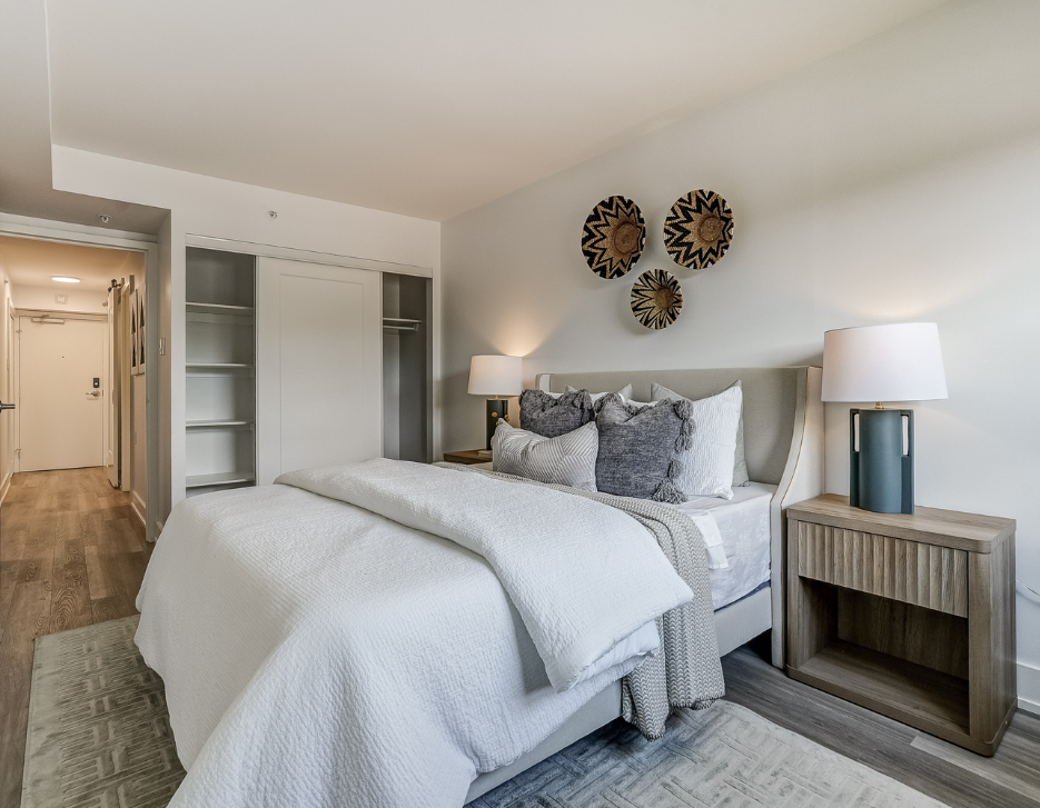 Bedroom of a one bedroom suite at Elora.